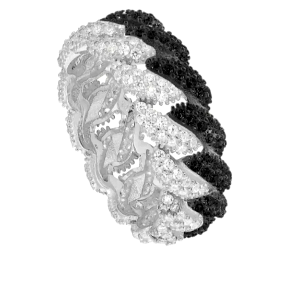 Sterling Silver lack & Silver Chain Link Ring